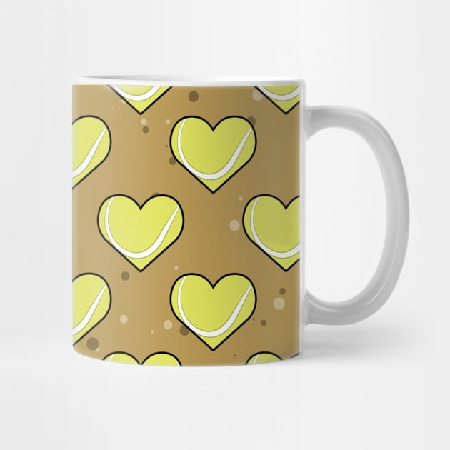 Tennis Ball Texture In Heart Shape - Seamless Pattern On Brown Background by DesignWood-Sport